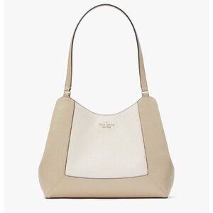 Kate Spade Womens Pebbled Leather Lena Sand Colorblock Large Shoulder Bag New